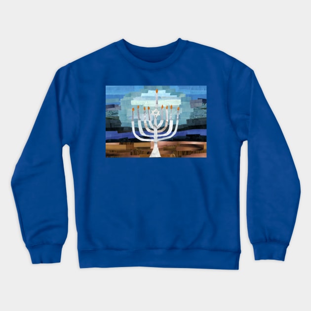 Fully Lit Menorah Collage Crewneck Sweatshirt by cajunhusker